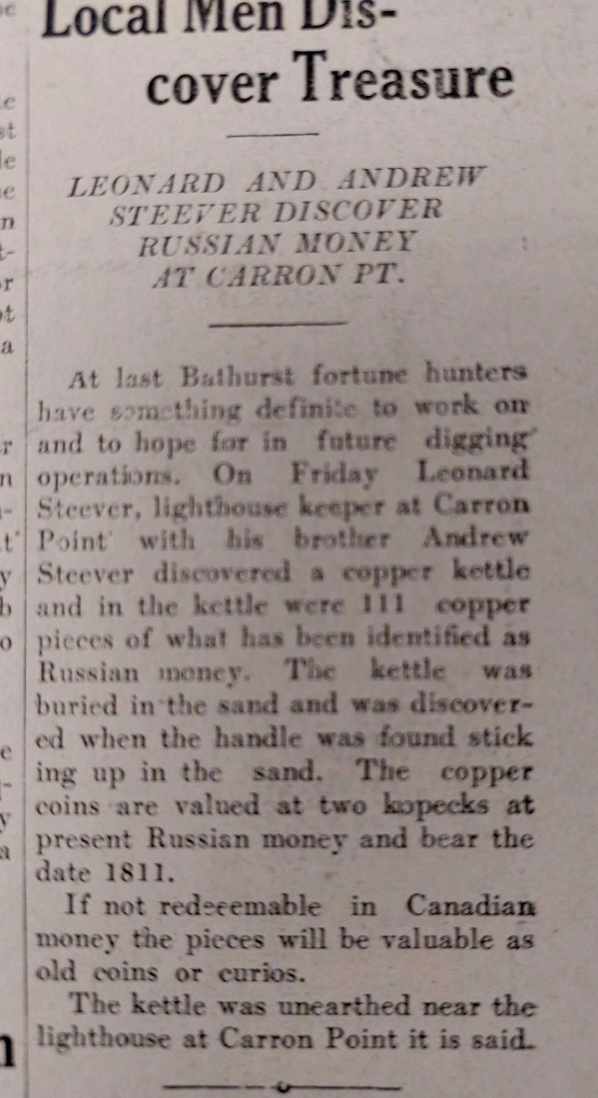 Original copy of The Moncton Times newspaper article from July 14th 1934